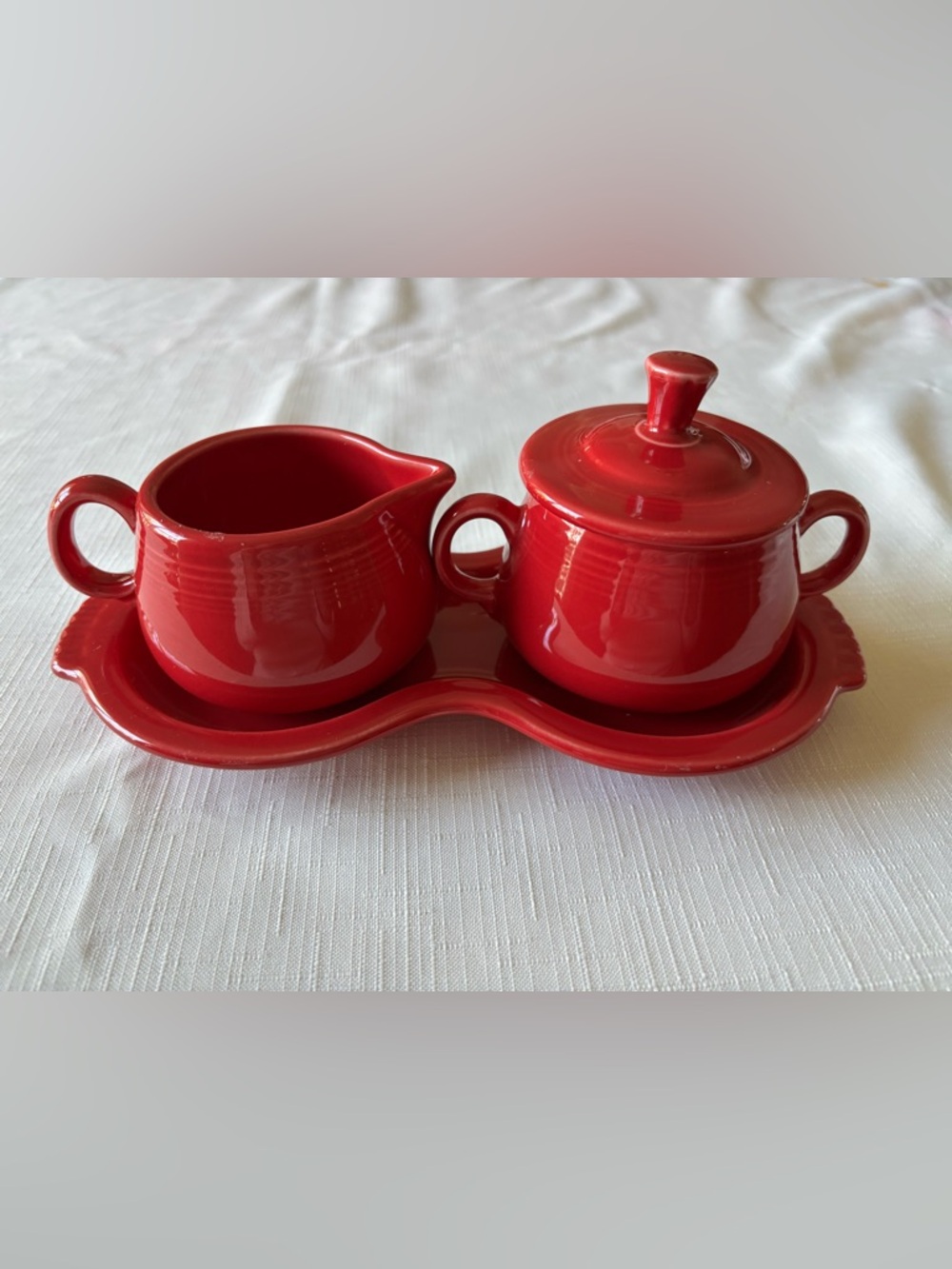 Fiestaware Scarlet Red Creamer and Sugar Set with Tray - Like New